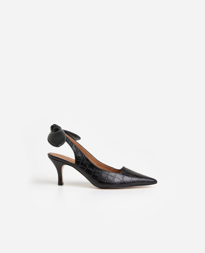 Franchesca Bow Black Croco Leather