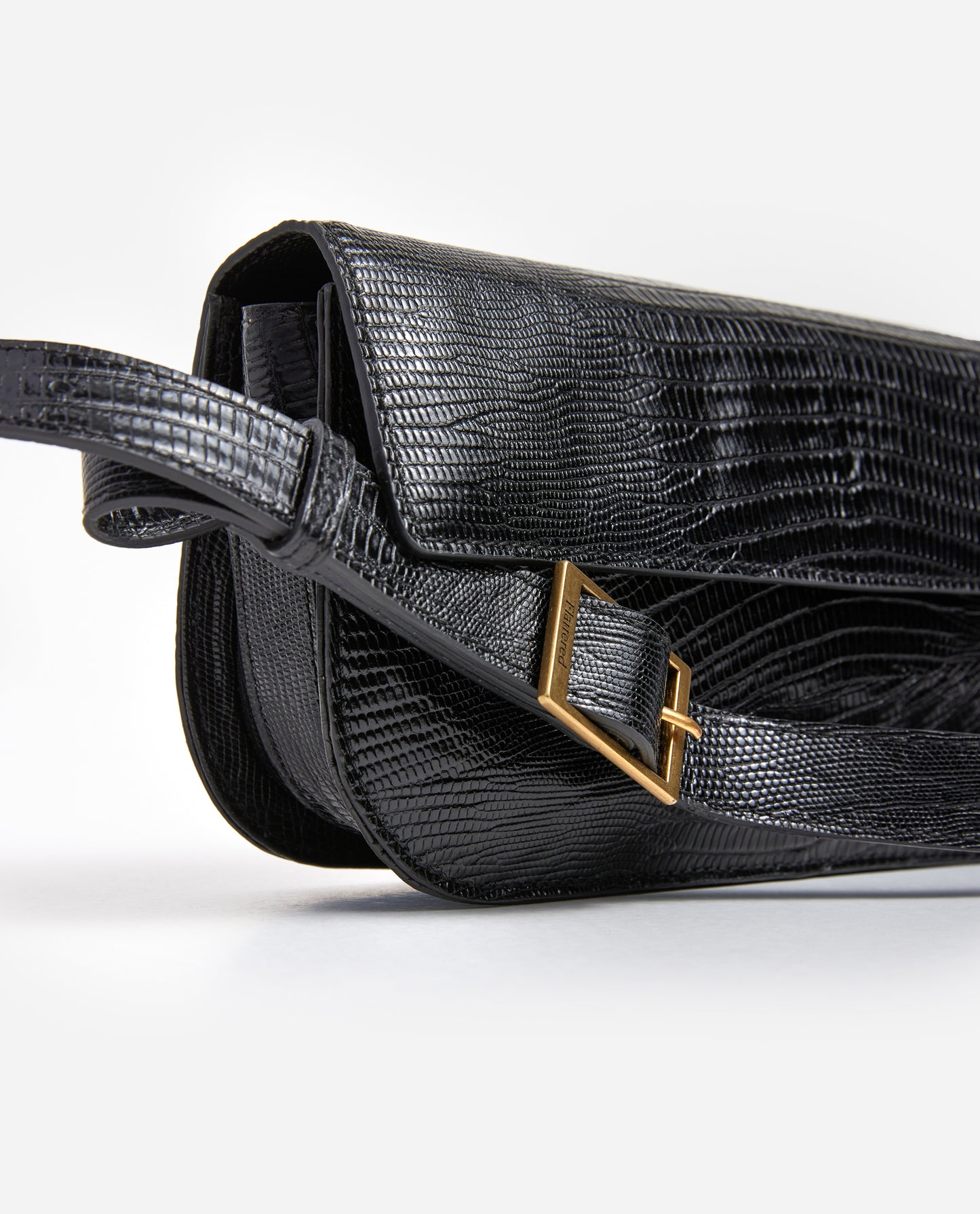 Lillie Shoulder Bag Black Lizzard Leather