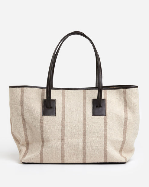 Lucy Tote Bag Canvas Striped Creme/Brown – Flattered